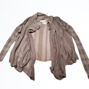 Grey Metallic Striped Draped Open Front Cardigan Ann Taylor LOFT Size Small NWT